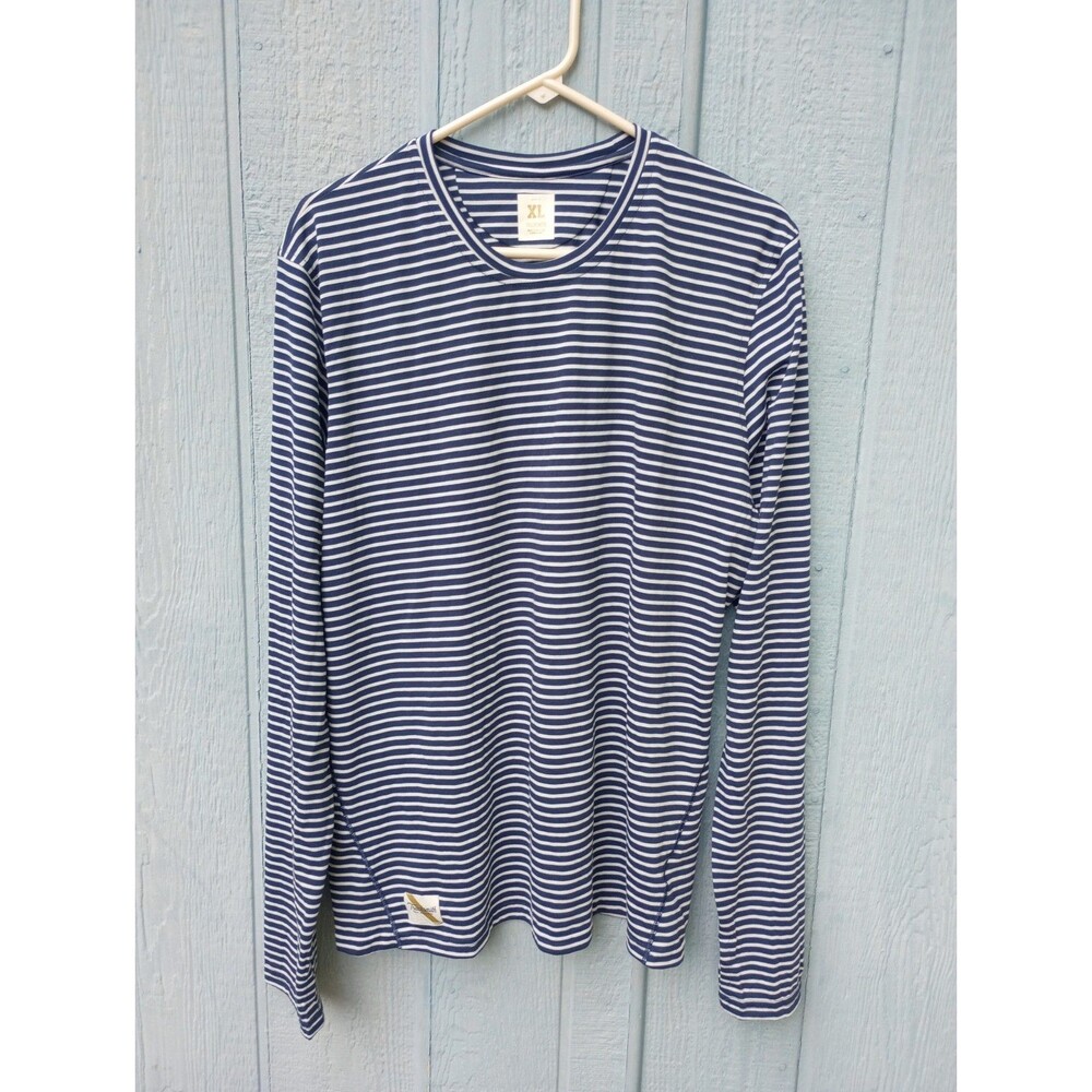 Tracksmith Horizon Long Sleeve Shirt Mens XL Navy/White Stripe Running Sport